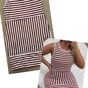 SHEIN Burgundy and White Striped Midi Dress